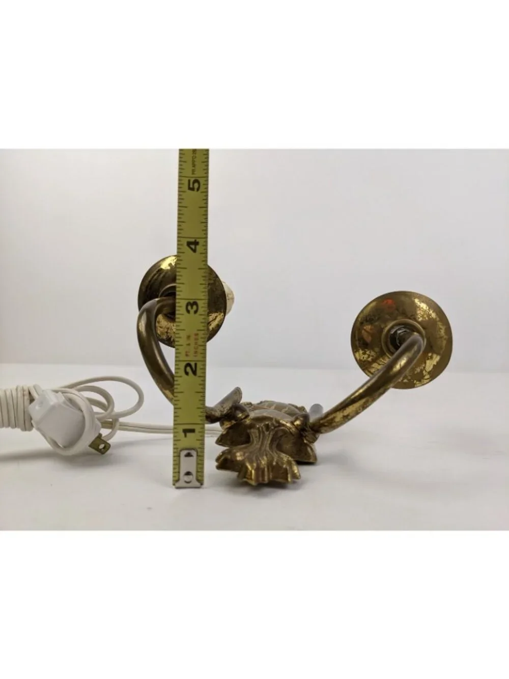 Vintage Brass Double Arm Wall Sconce Ornate Electric Candle Style Light